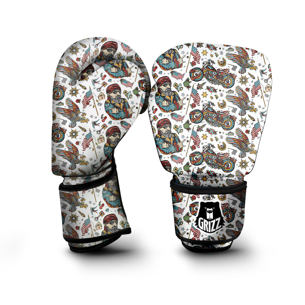Bikers Old School Tattoo Print Pattern Boxing Gloves-grizzshop