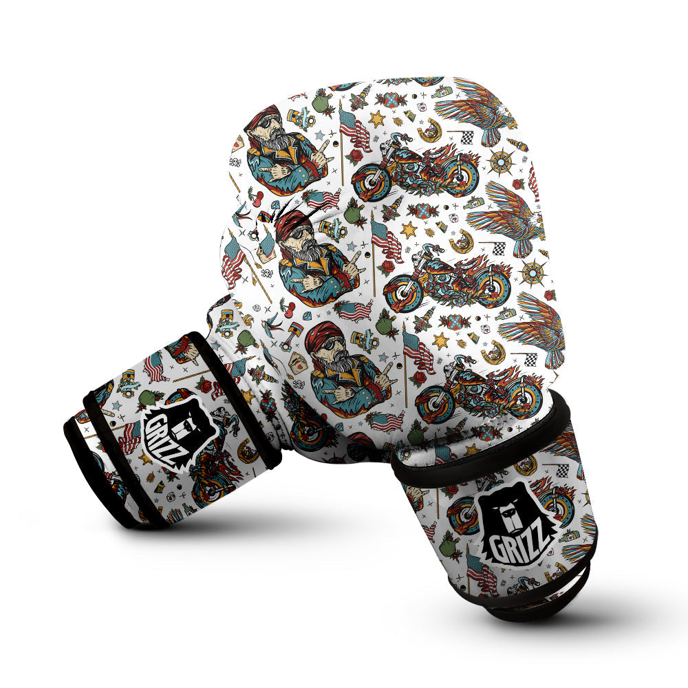 Bikers Old School Tattoo Print Pattern Boxing Gloves-grizzshop