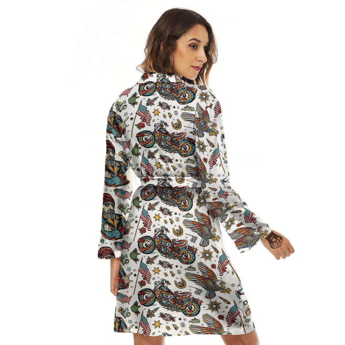 Bikers Old School Tattoo Print Pattern Women's Robe-grizzshop