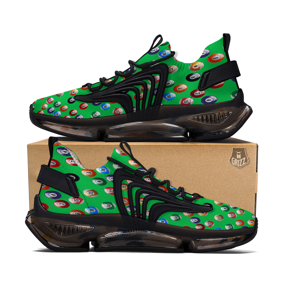 Billiard Ball Green Print Pattern Black Gym Shoes-grizzshop