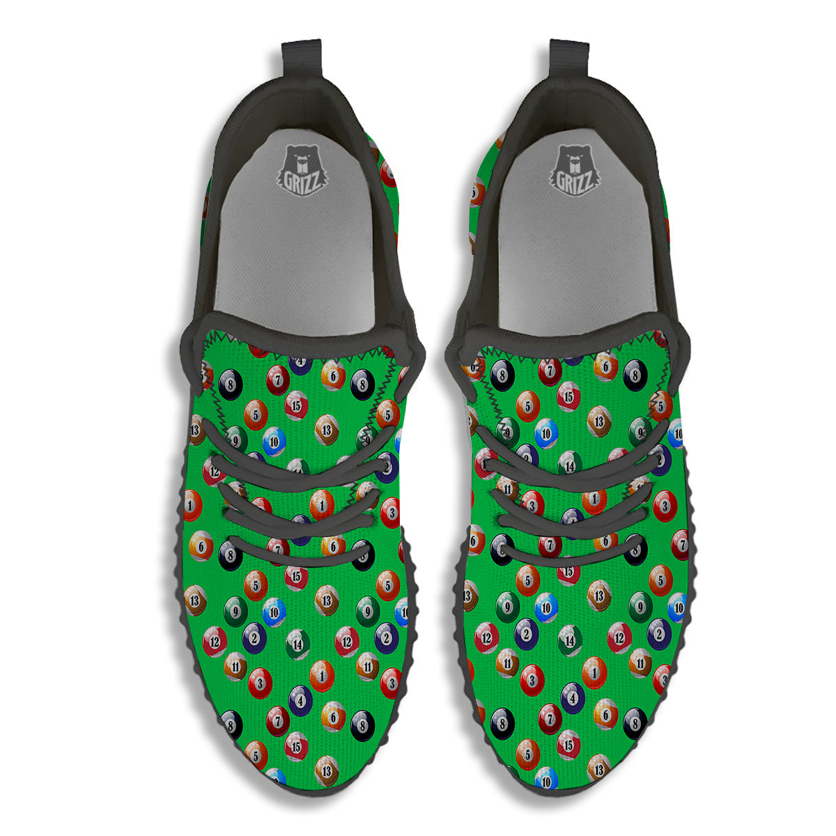 Billiard Ball Green Print Pattern Black Walking Shoes-grizzshop