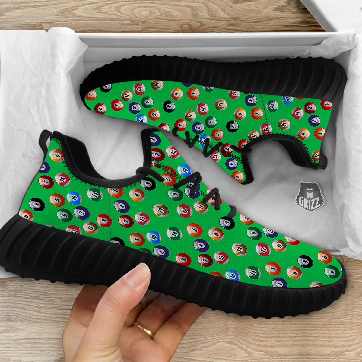 Billiard Ball Green Print Pattern Black Walking Shoes-grizzshop
