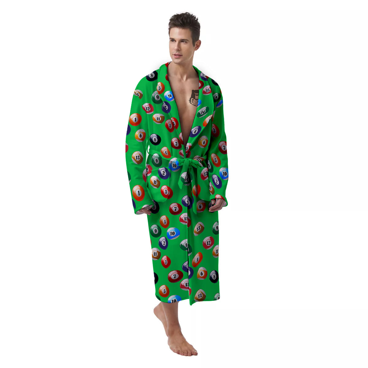 Billiard Ball Green Print Pattern Men's Robe-grizzshop
