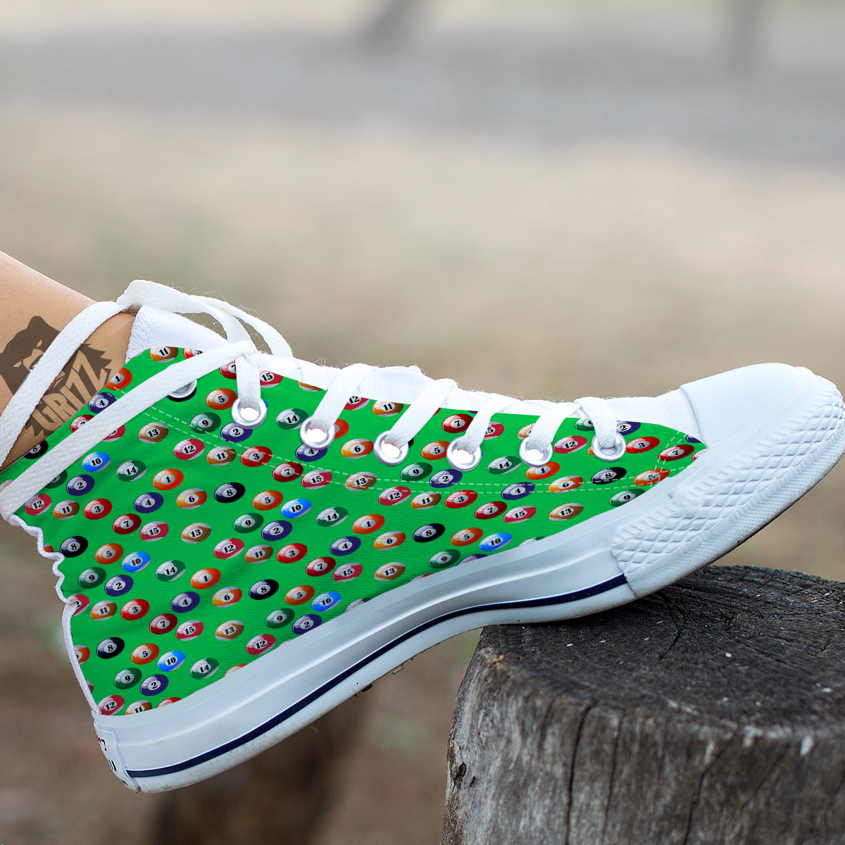 Billiard Ball Green Print Pattern White High Top Shoes-grizzshop