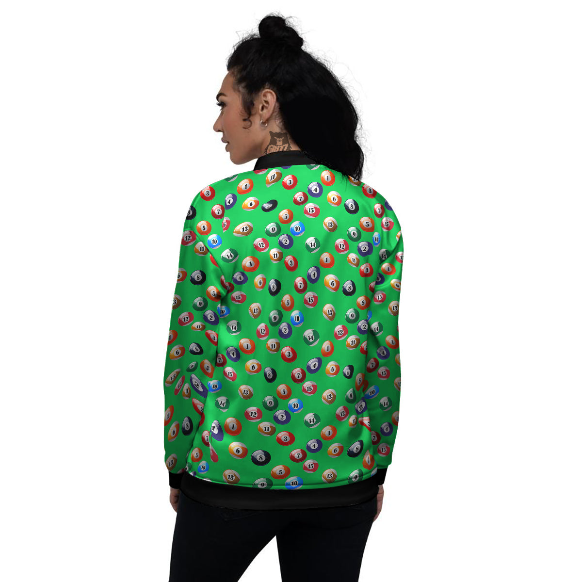 Billiard Ball Green Print Pattern Women's Bomber Jacket-grizzshop