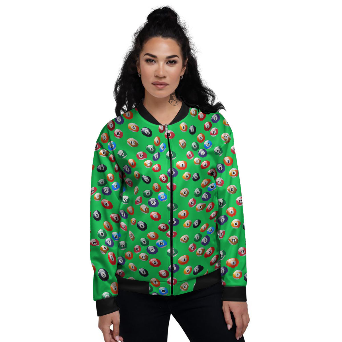Billiard Ball Green Print Pattern Women's Bomber Jacket-grizzshop