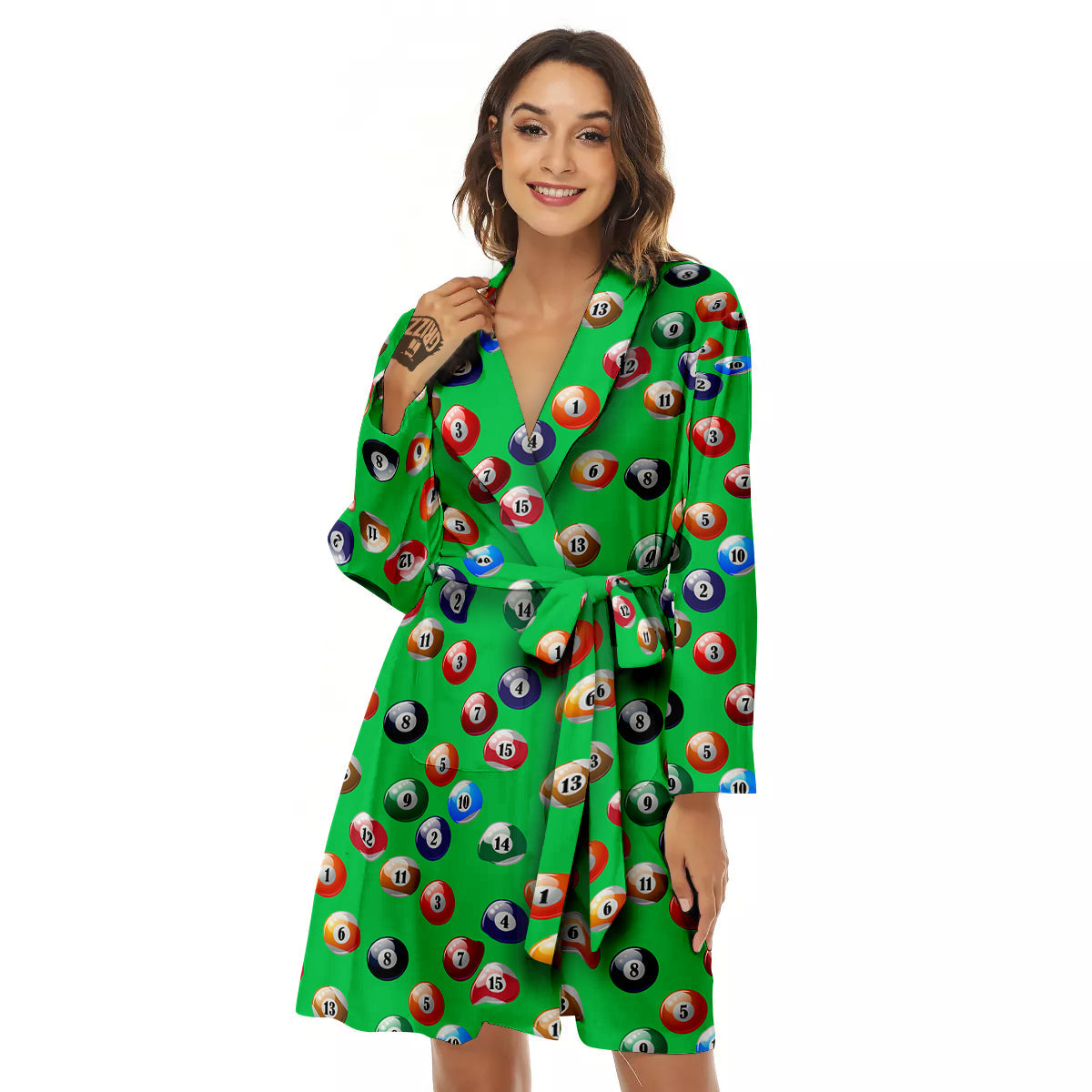 Billiard Ball Green Print Pattern Women's Robe-grizzshop