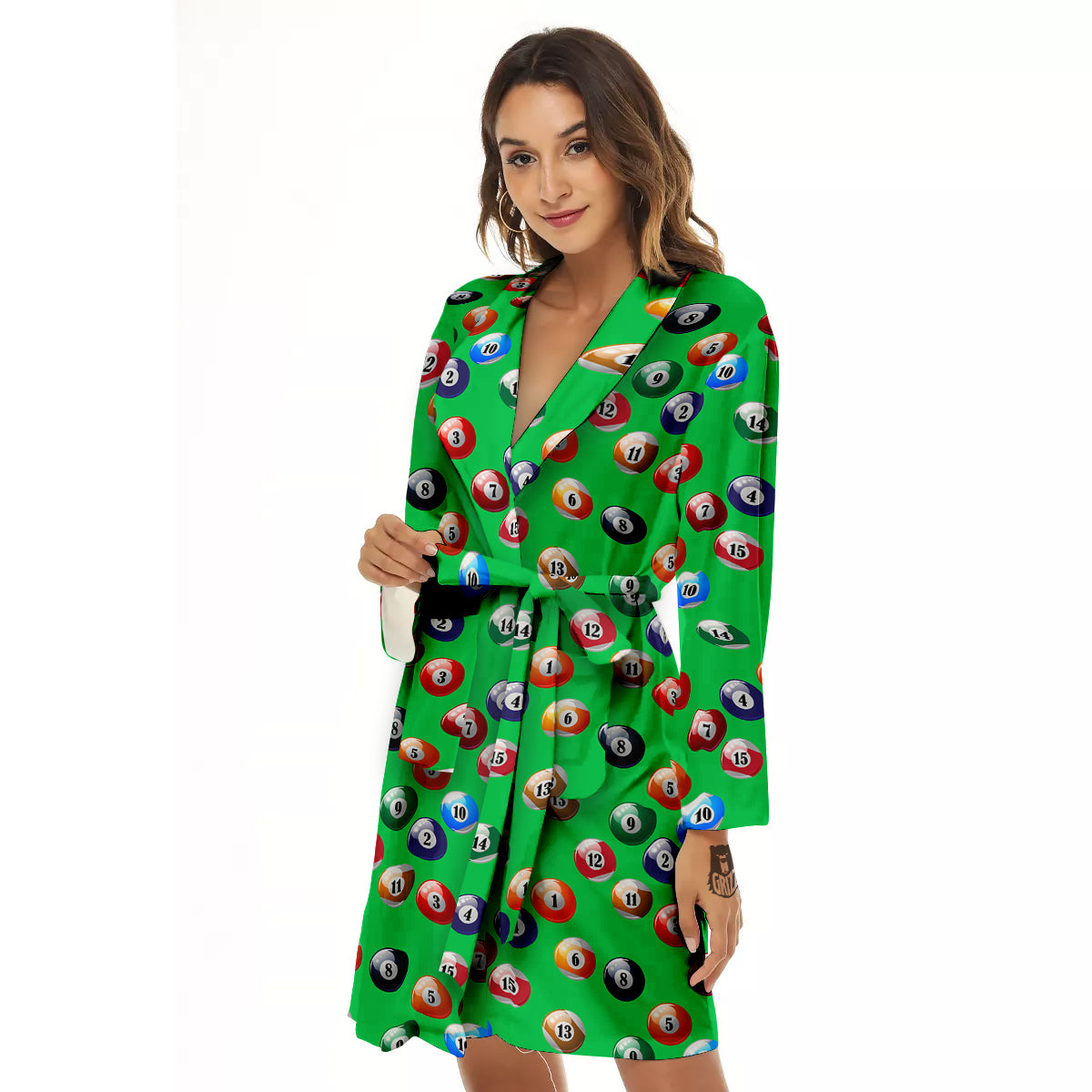 Billiard Ball Green Print Pattern Women's Robe-grizzshop