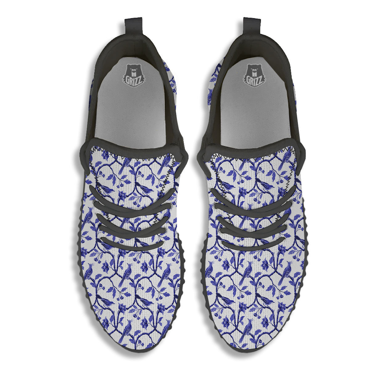 Bird Chinoiserie Print Pattern Black Walking Shoes-grizzshop