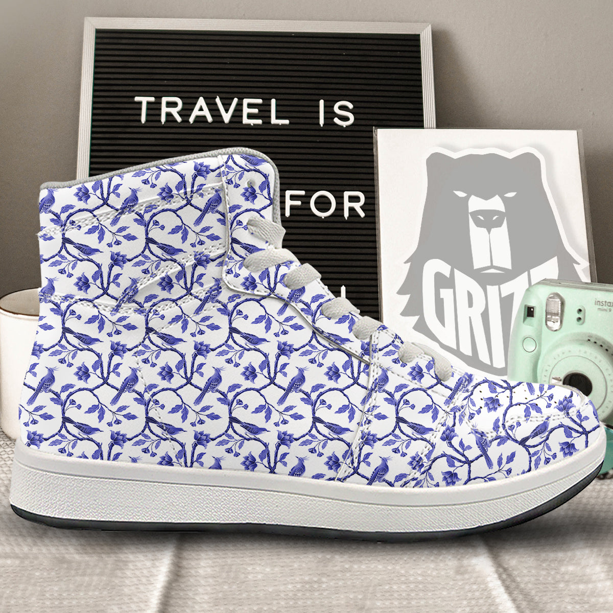 Bird Chinoiserie Print Pattern High Top Sneakers-grizzshop