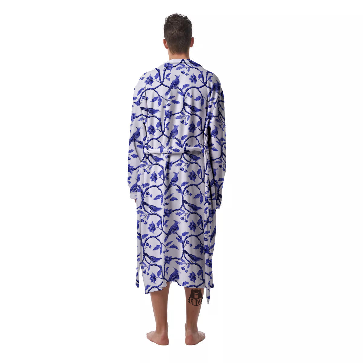 Bird Chinoiserie Print Pattern Men's Robe-grizzshop