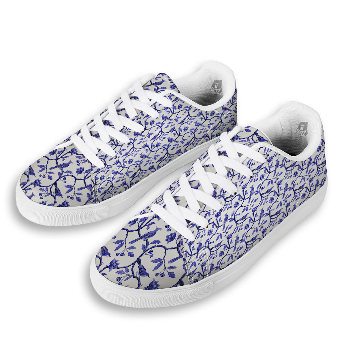 Bird Chinoiserie Print Pattern White Low Top Sneakers-grizzshop