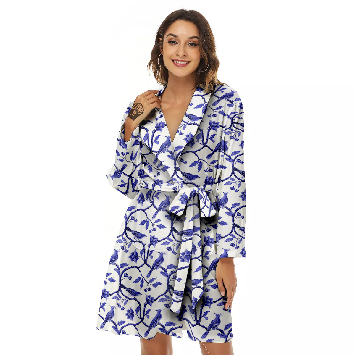 Bird Chinoiserie Print Pattern Women's Robe-grizzshop