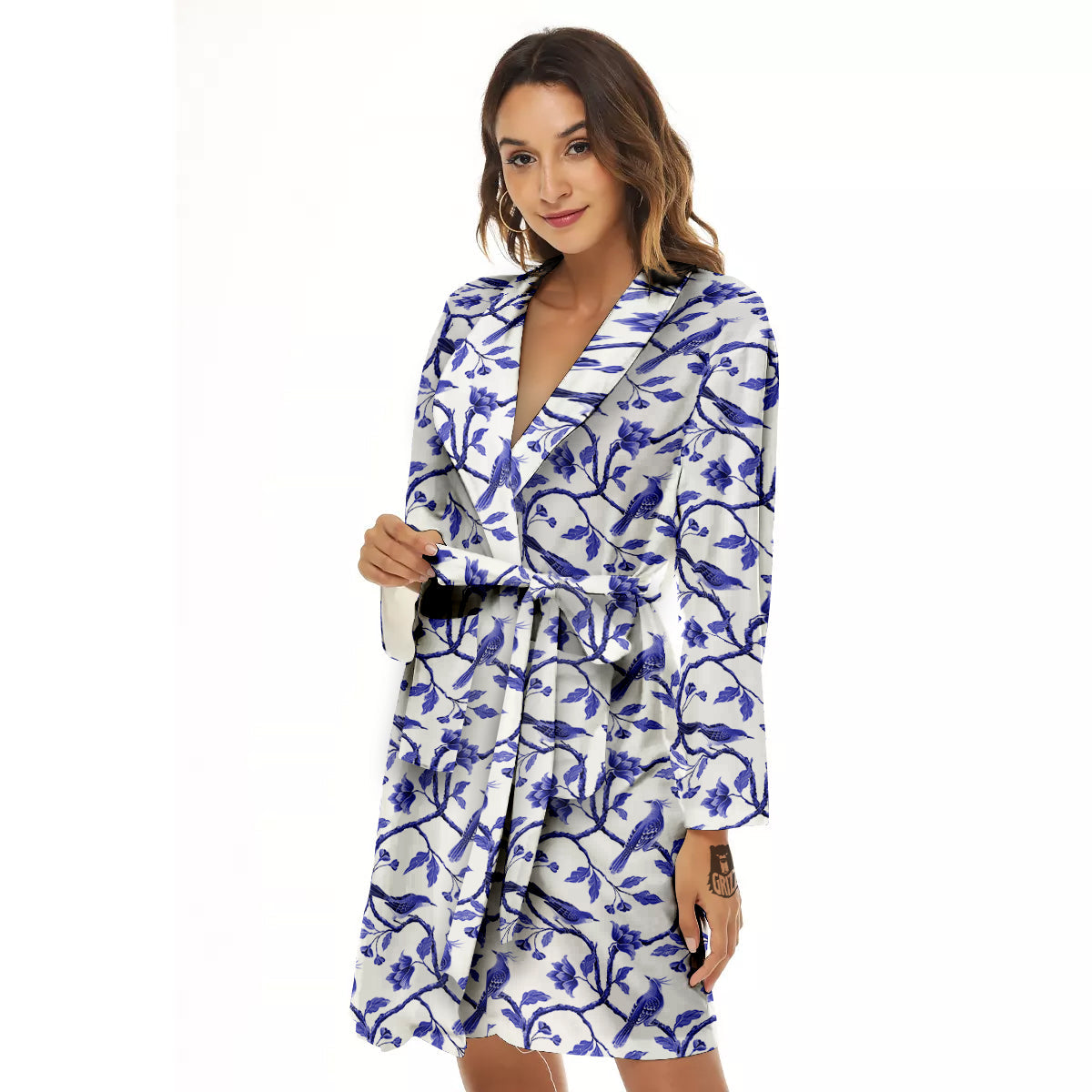 Bird Chinoiserie Print Pattern Women's Robe-grizzshop
