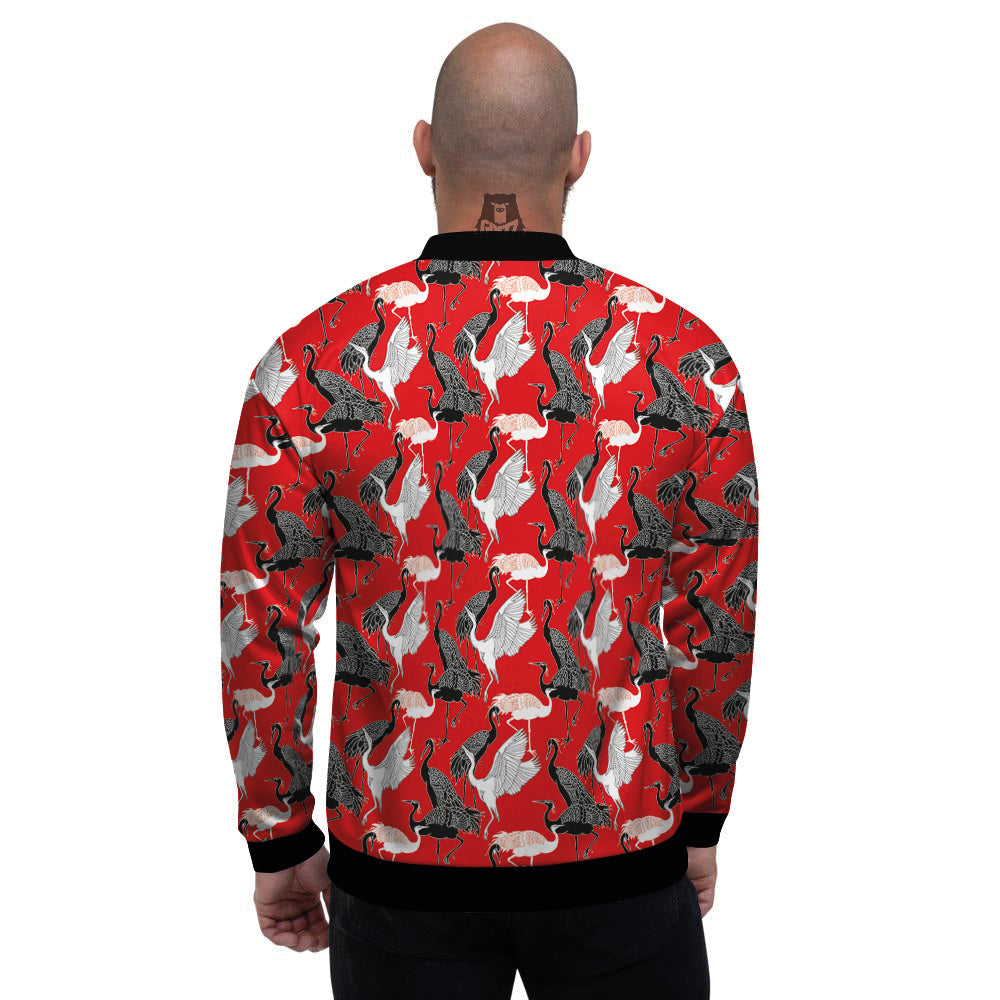 Bird Crane Print Pattern Men's Bomber Jacket-grizzshop