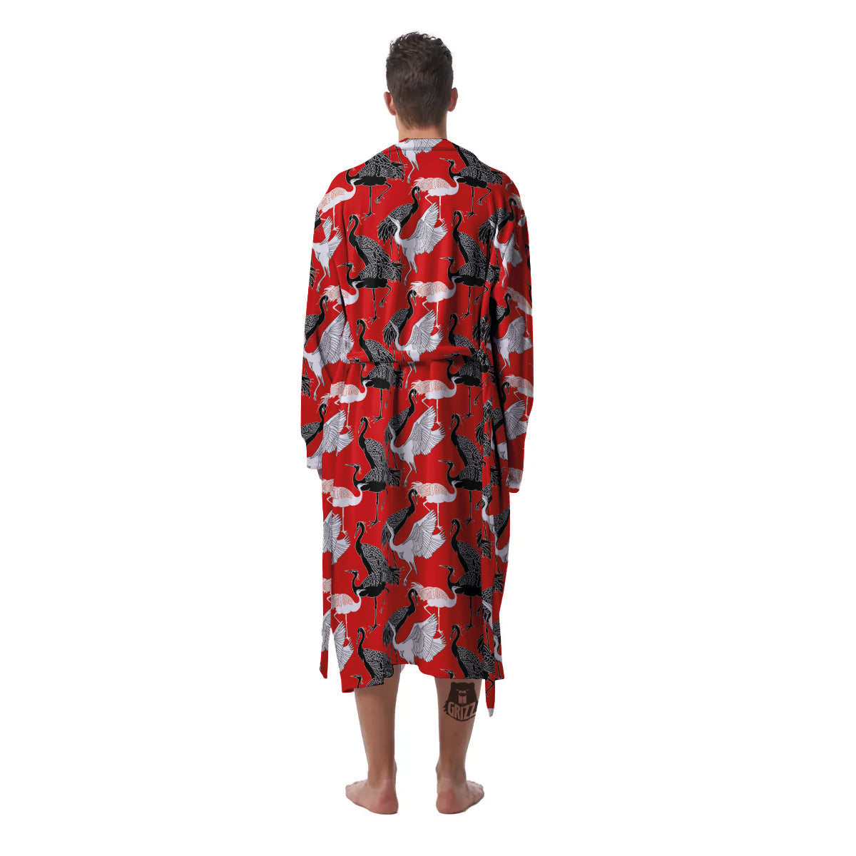 Bird Crane Print Pattern Men's Robe-grizzshop