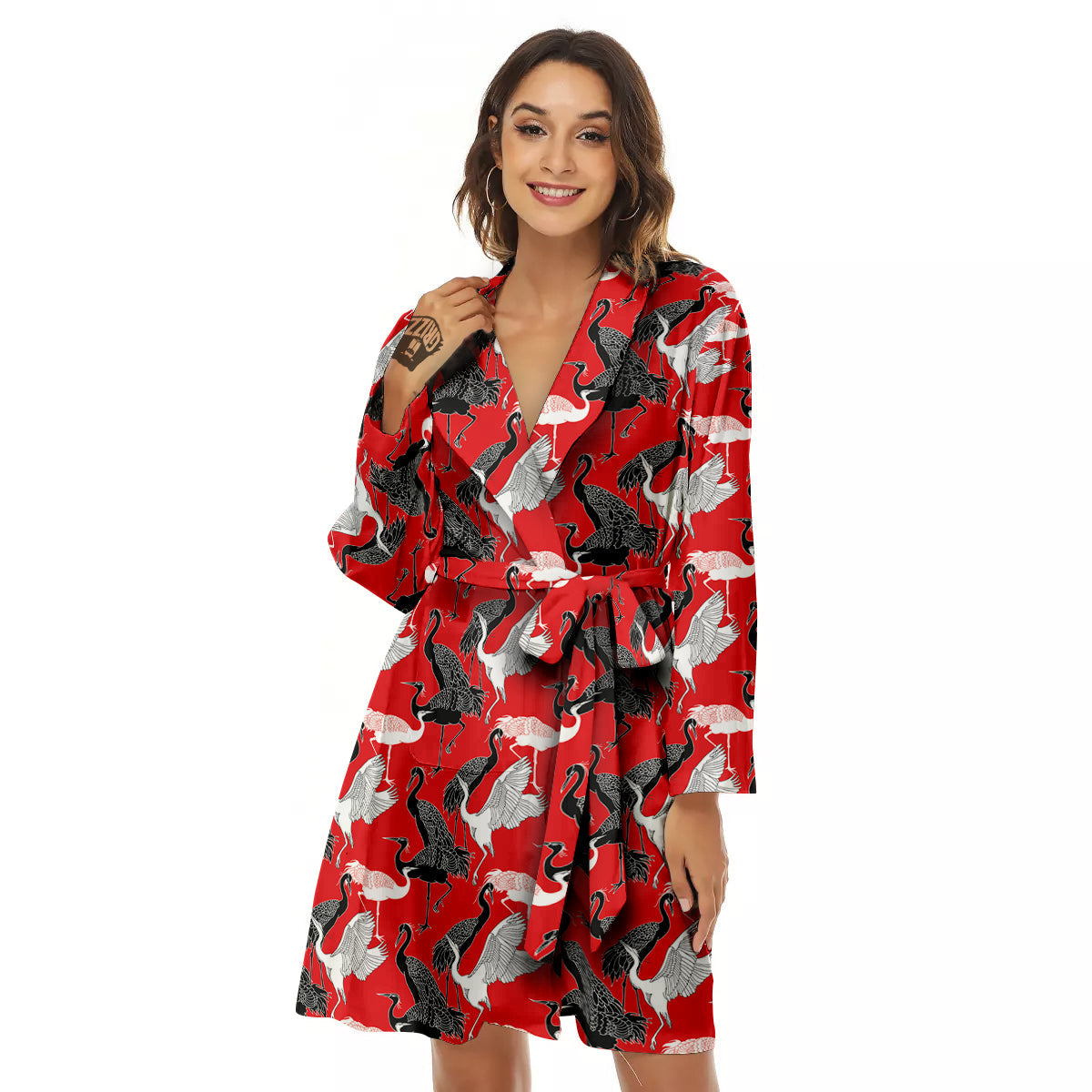 Bird Crane Print Pattern Women's Robe-grizzshop