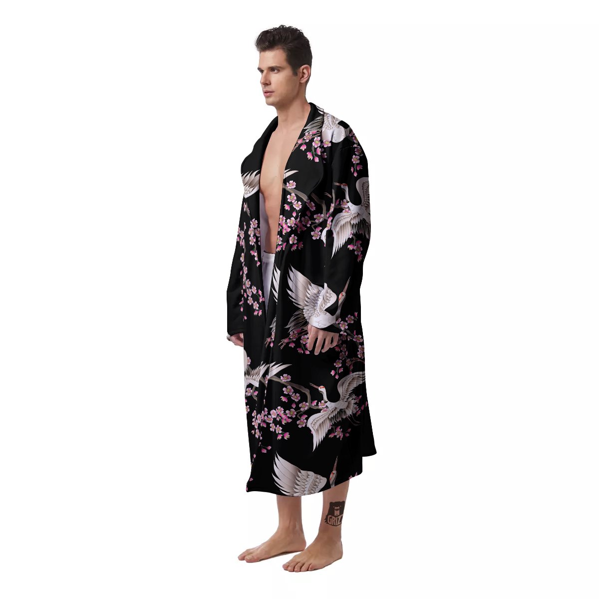 Bird Crane Watercolor Print Pattern Men's Robe-grizzshop