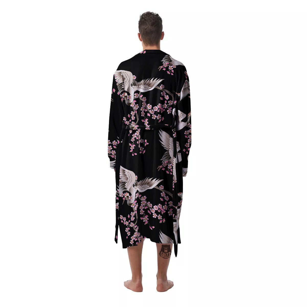 Bird Crane Watercolor Print Pattern Men's Robe-grizzshop