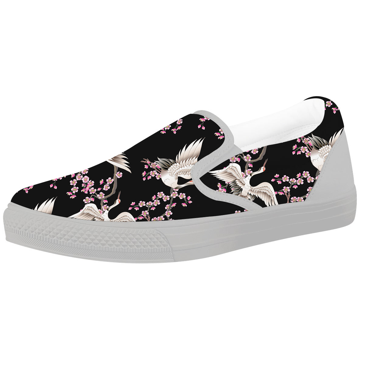 Bird Crane Watercolor Print Pattern White Slip On Shoes-grizzshop