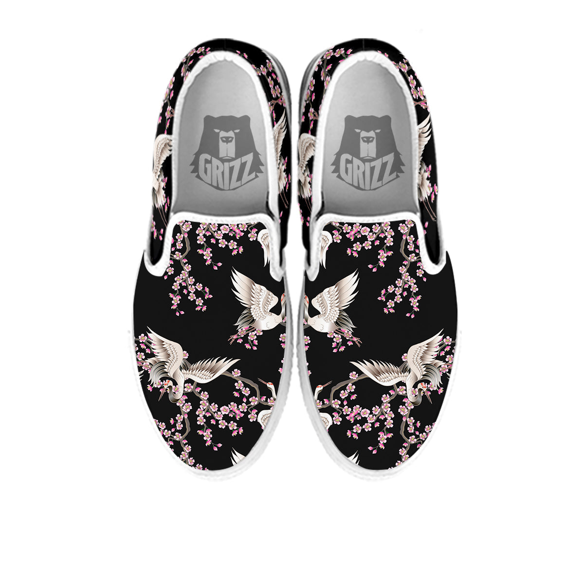 Bird Crane Watercolor Print Pattern White Slip On Shoes-grizzshop