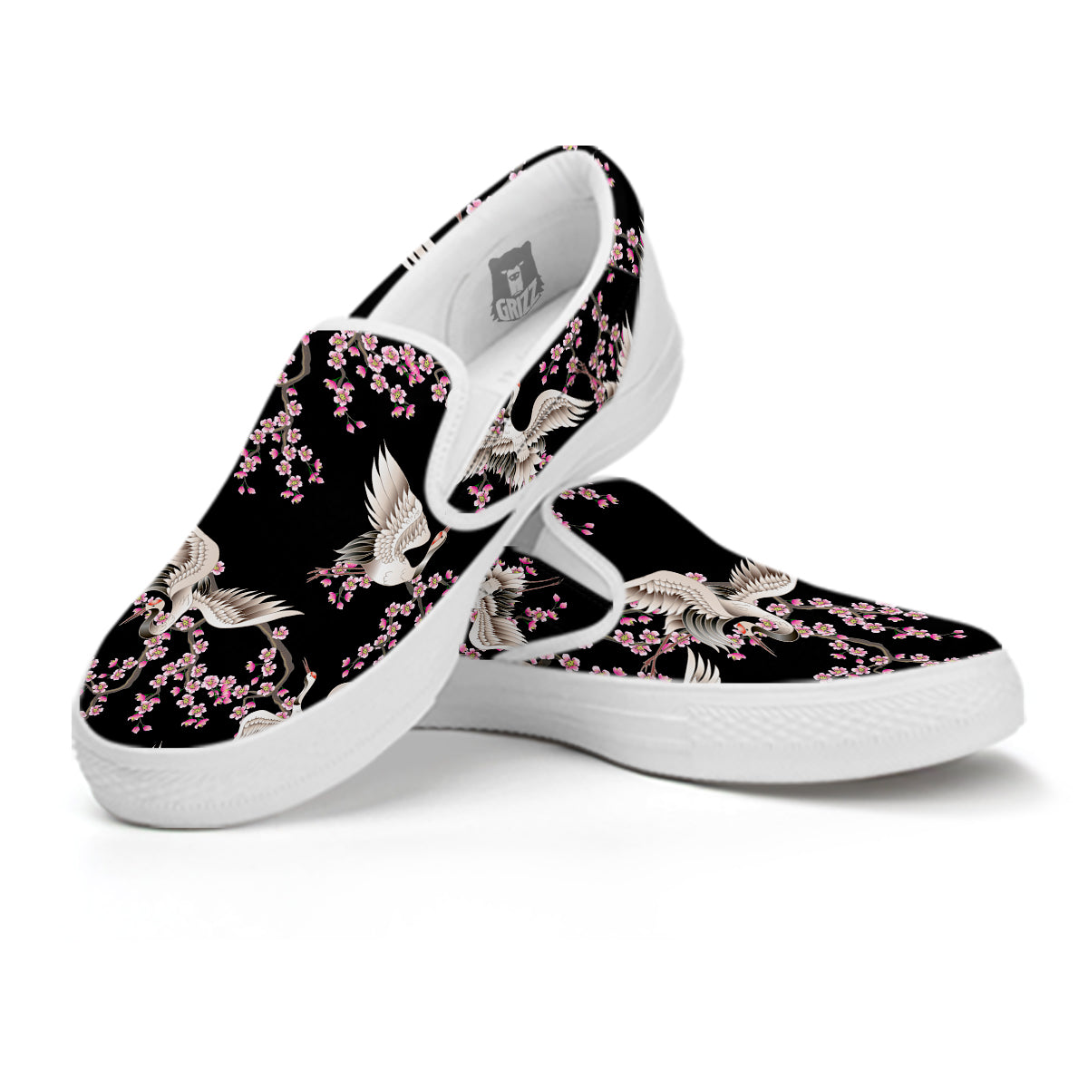 Bird Crane Watercolor Print Pattern White Slip On Shoes-grizzshop