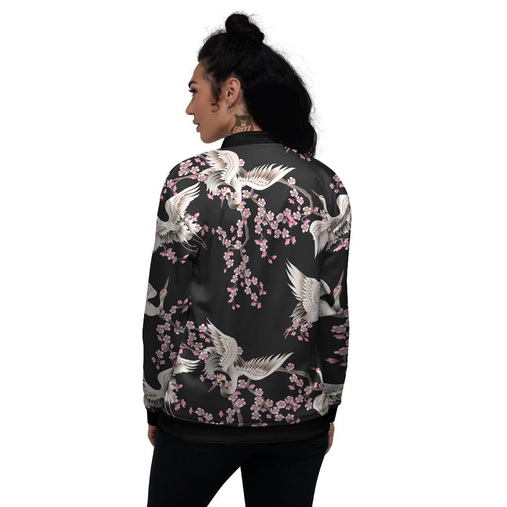 Bird Crane Watercolor Print Pattern Women's Bomber Jacket-grizzshop