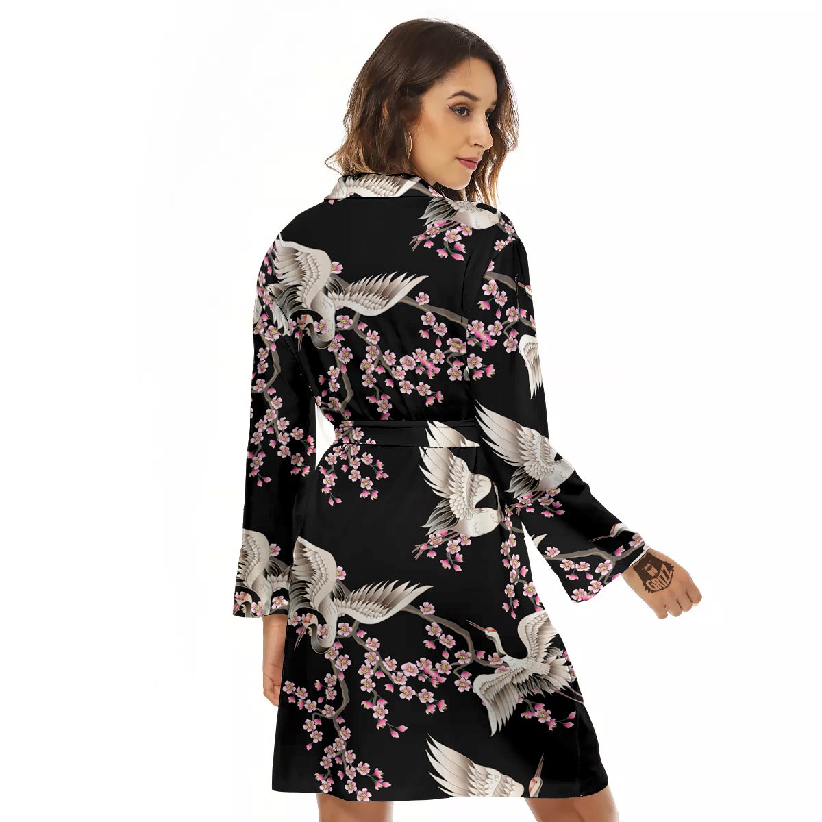 Bird Crane Watercolor Print Pattern Women's Robe-grizzshop