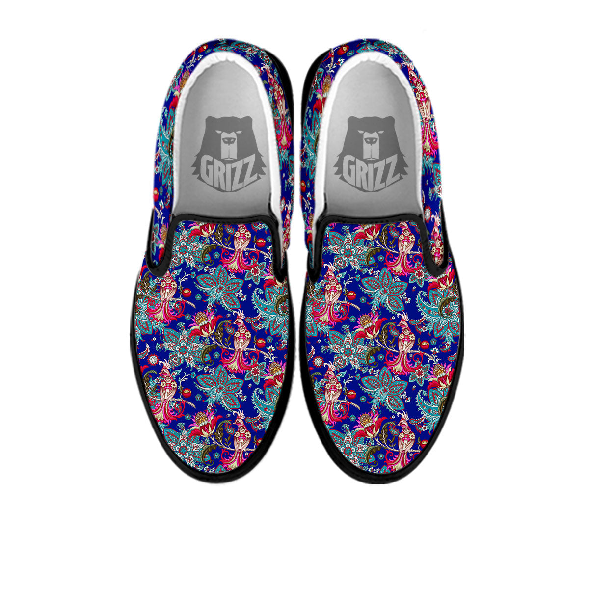 Bird Of Paradise Ethnic Print Pattern Black Slip On Shoes-grizzshop