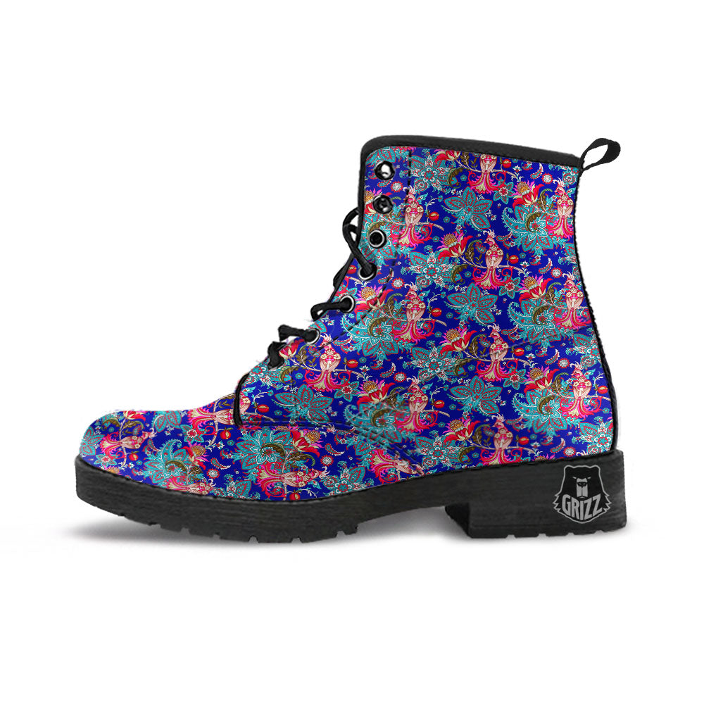 Bird Of Paradise Ethnic Print Pattern Leather Boots-grizzshop