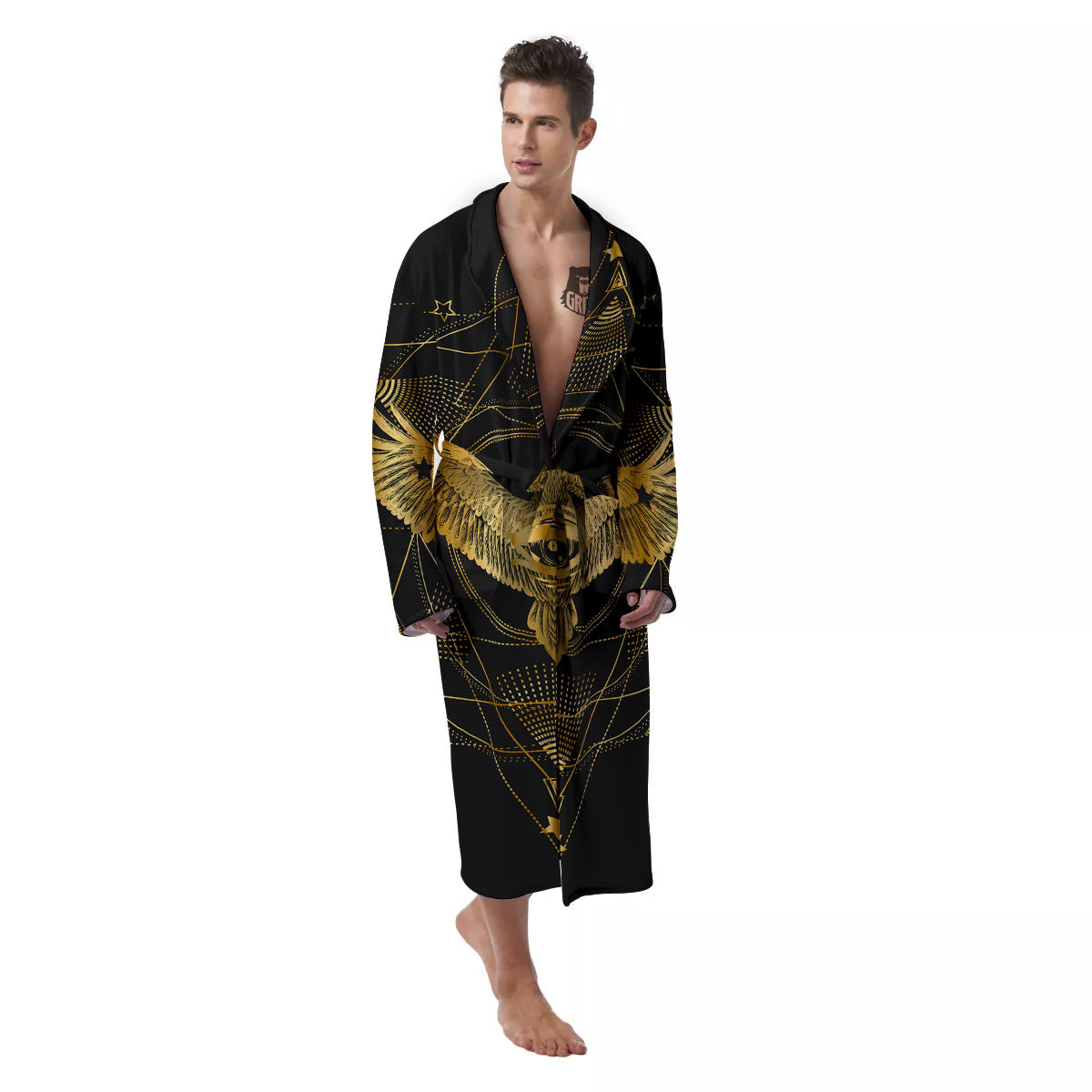 Bird Spiritual Golden Print Men's Robe-grizzshop