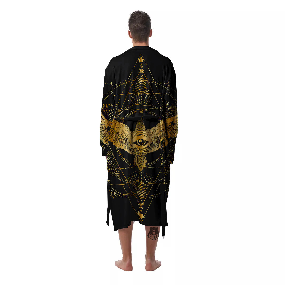 Bird Spiritual Golden Print Men's Robe-grizzshop