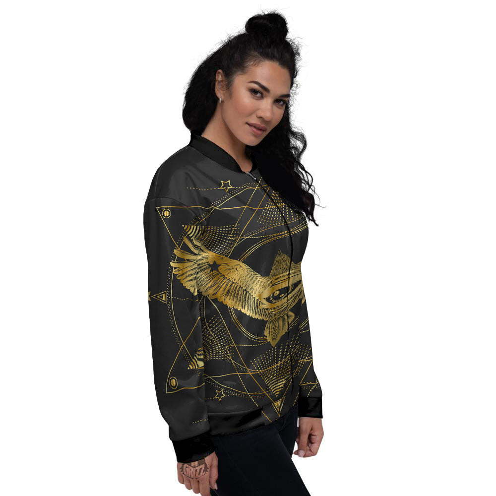 Bird Spiritual Golden Print Women's Bomber Jacket-grizzshop