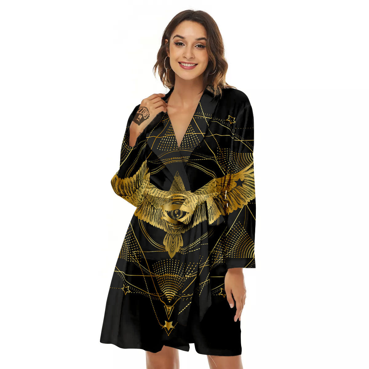 Bird Spiritual Golden Print Women's Robe-grizzshop