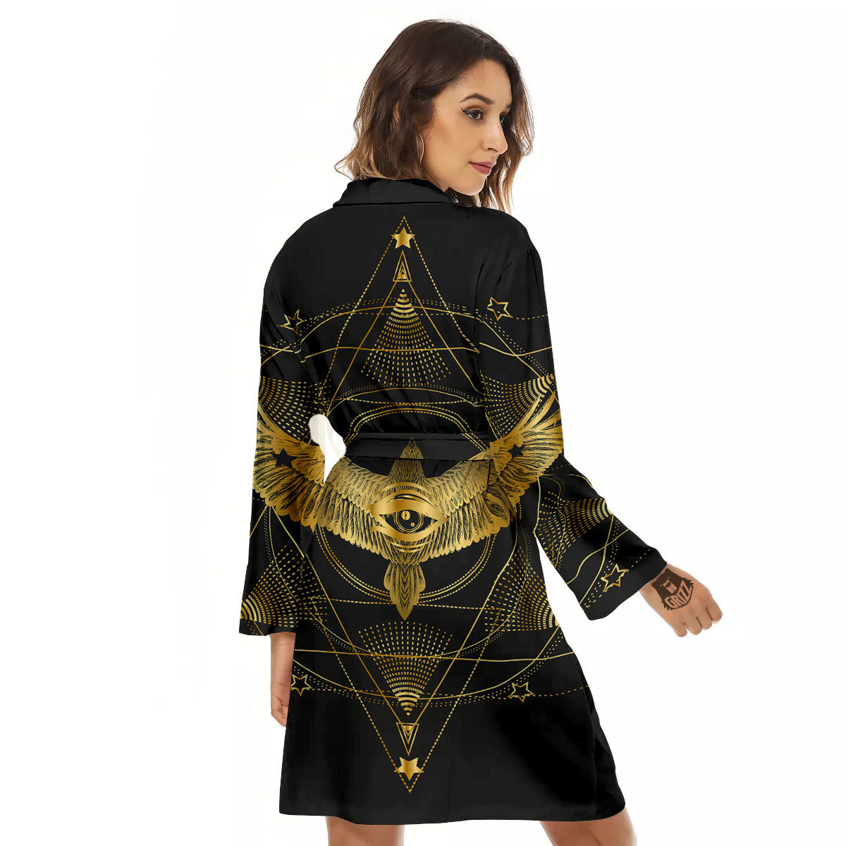 Bird Spiritual Golden Print Women's Robe-grizzshop