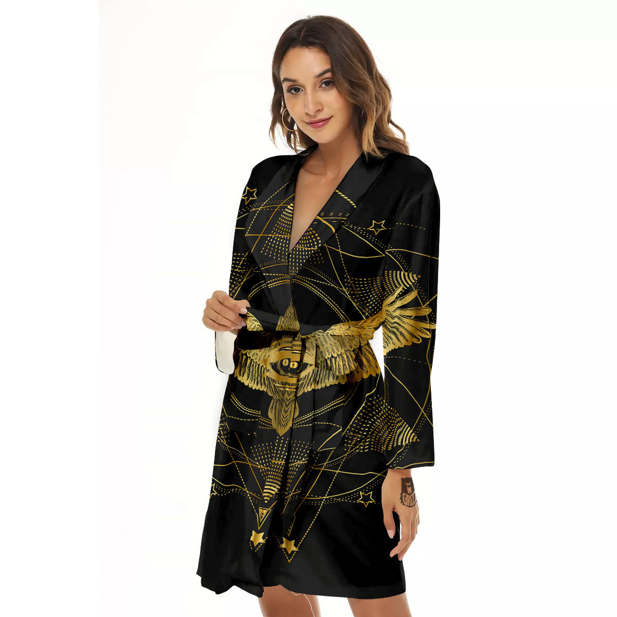 Bird Spiritual Golden Print Women's Robe-grizzshop