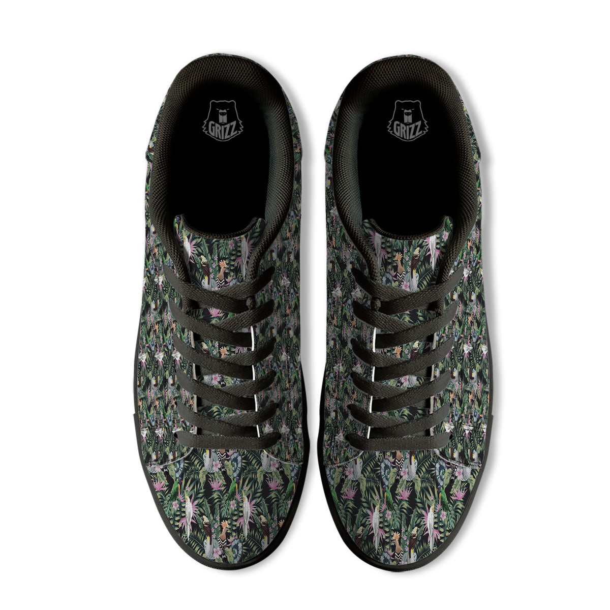 Birds Hawaiian Tropical Print Pattern Black Low Top Sneakers-grizzshop