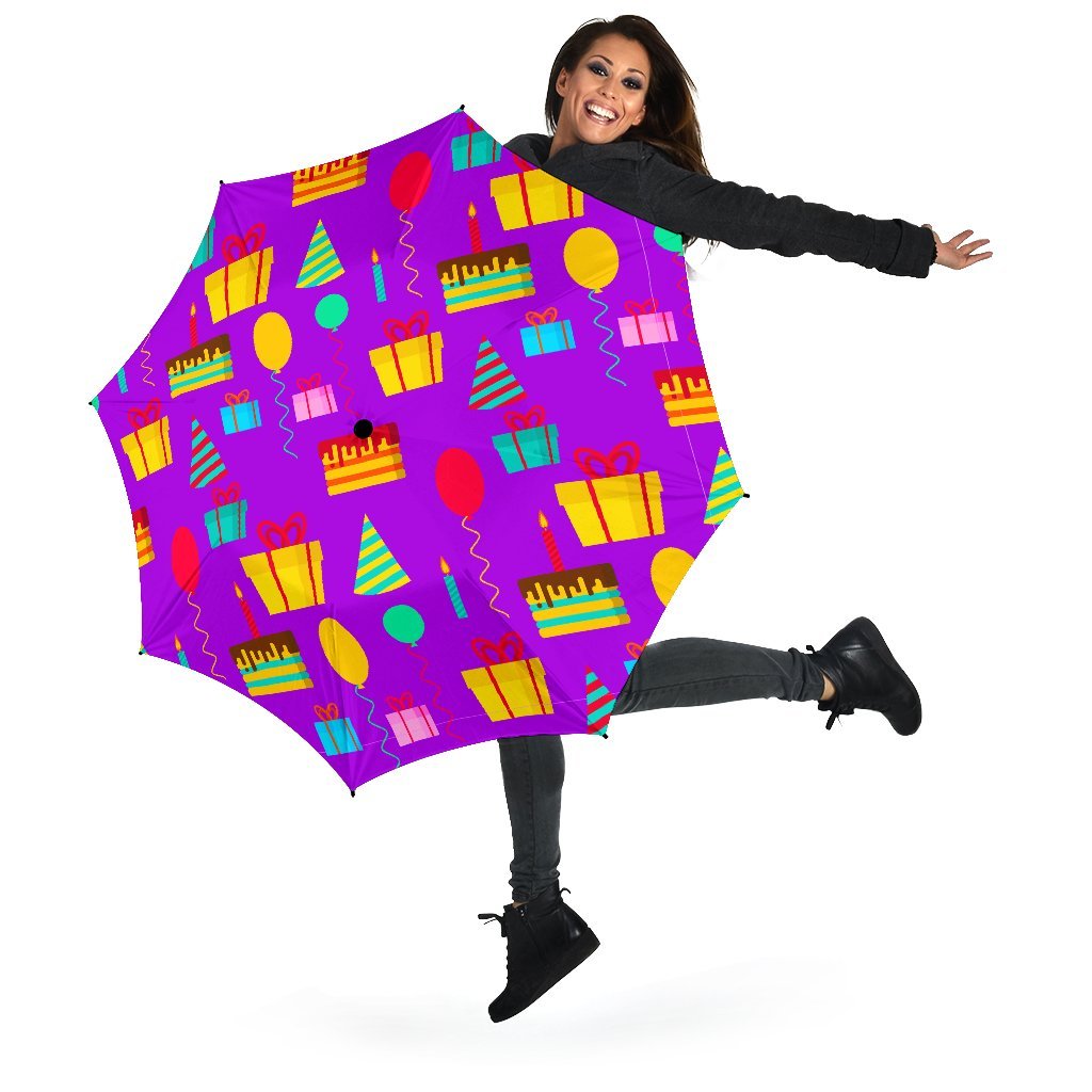 Birthday Pattern Print Automatic Foldable Umbrella-grizzshop