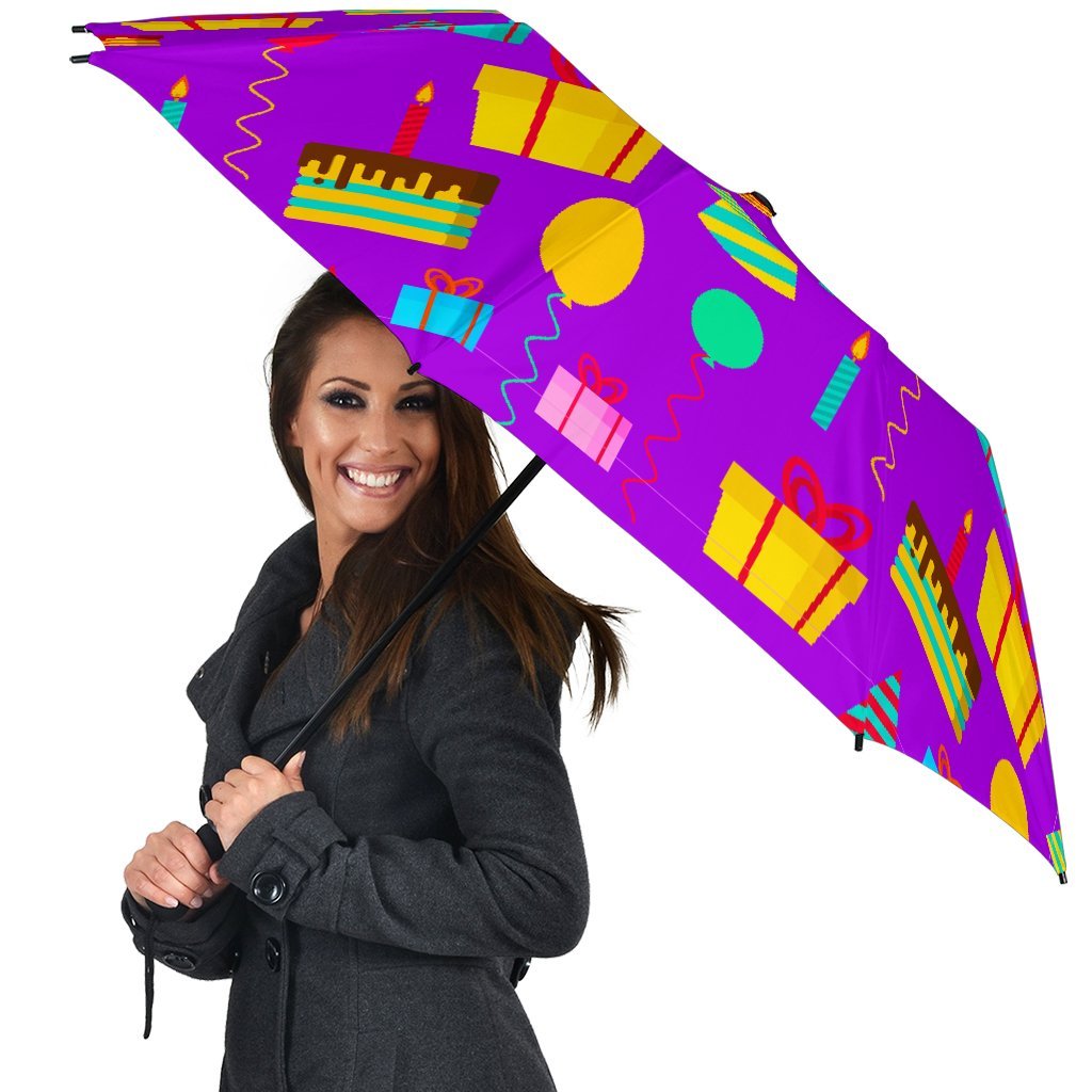 Birthday Pattern Print Automatic Foldable Umbrella-grizzshop
