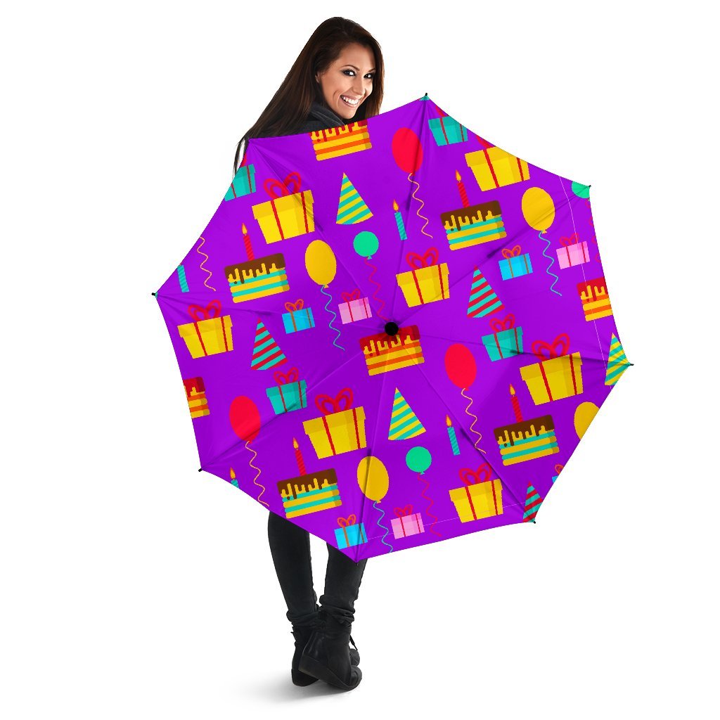 Birthday Pattern Print Automatic Foldable Umbrella-grizzshop