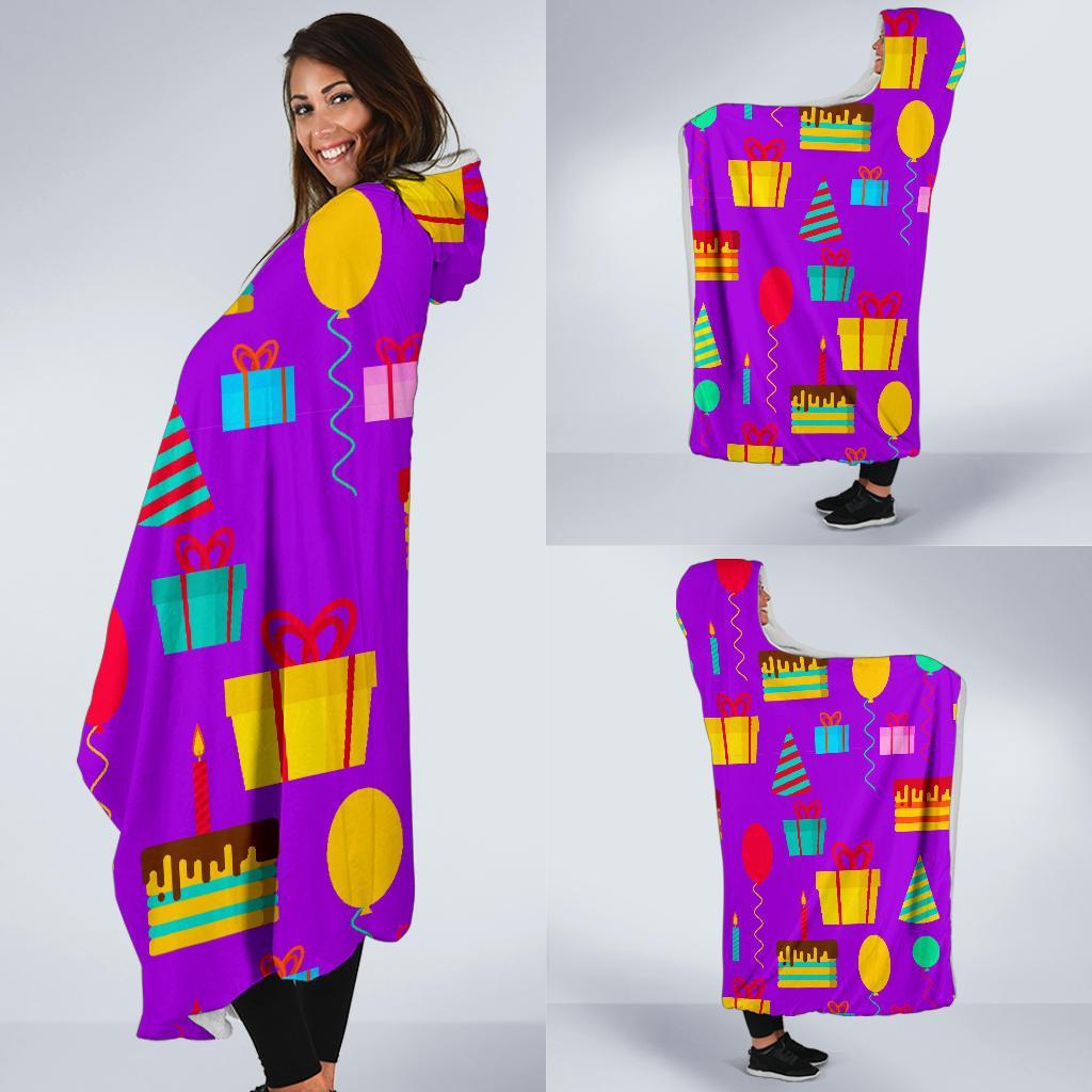Birthday Pattern Print Hooded Blanket-grizzshop