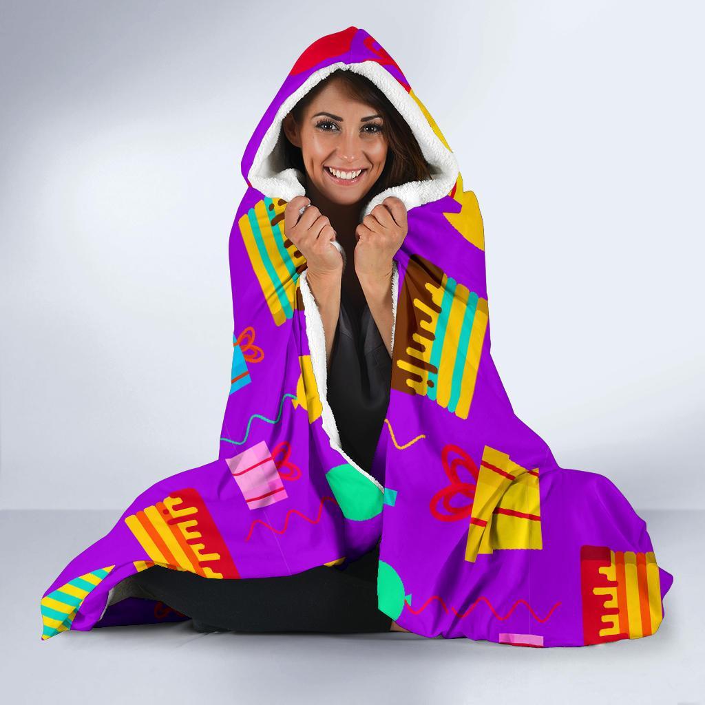 Birthday Pattern Print Hooded Blanket-grizzshop