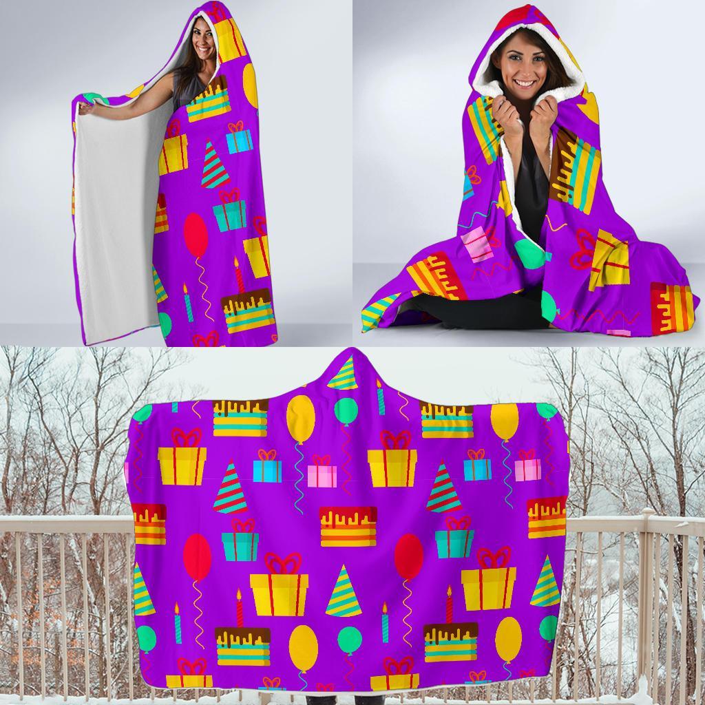 Birthday Pattern Print Hooded Blanket-grizzshop