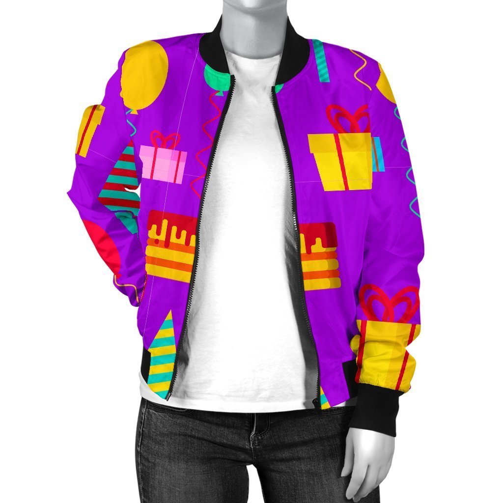 Birthday Pattern Print Women Casual Bomber Jacket-grizzshop