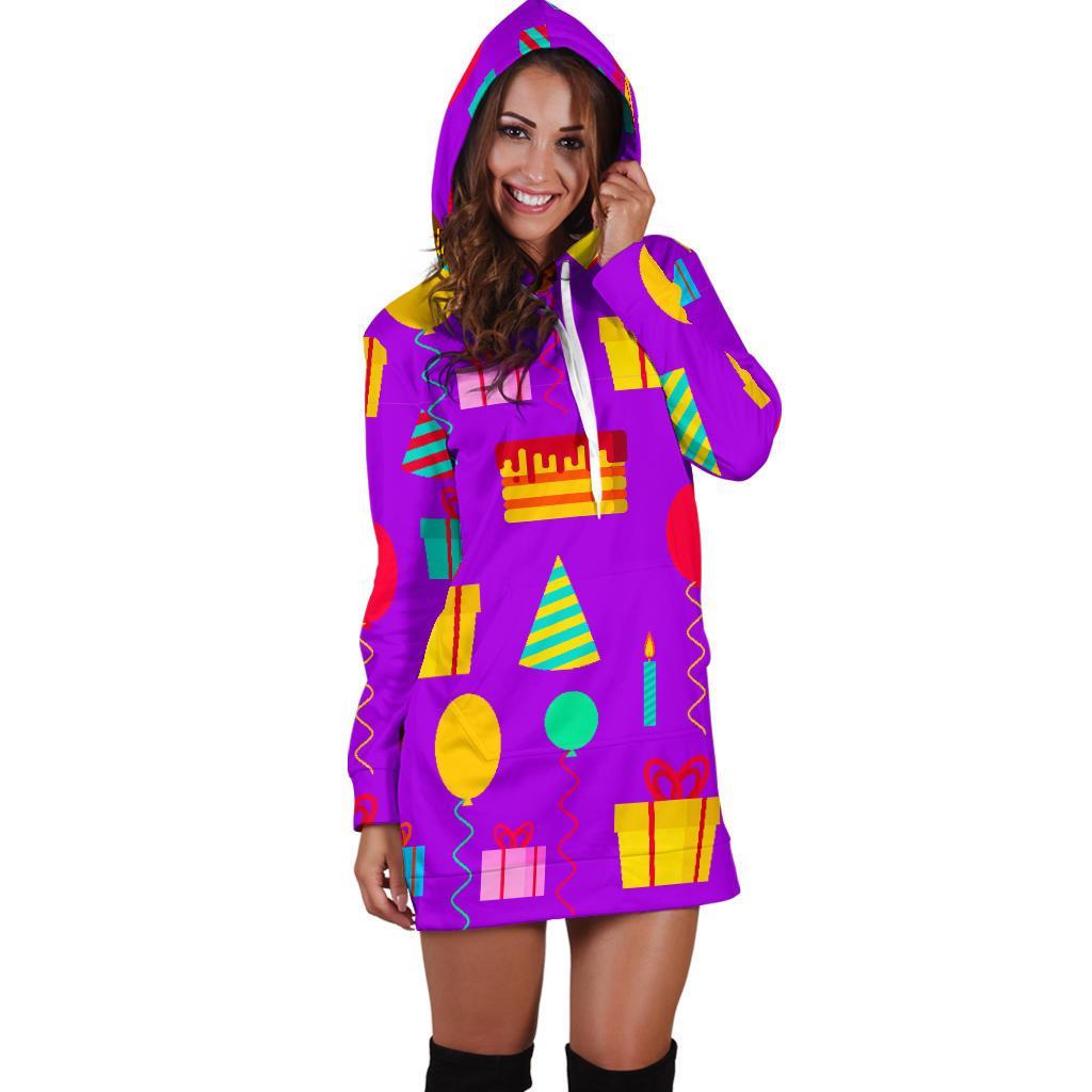 Birthday Pattern Print Women Hoodie Dress-grizzshop