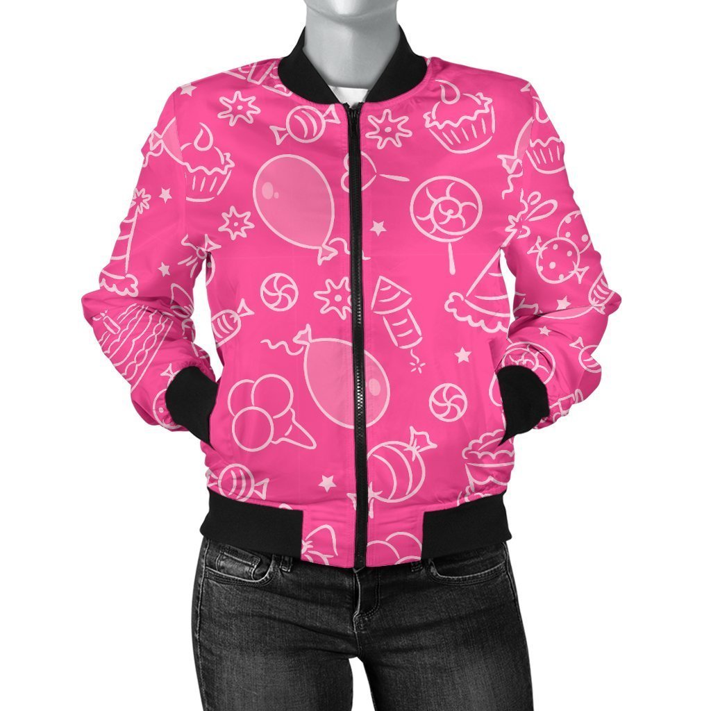 Birthday Print Pattern Women Casual Bomber Jacket-grizzshop
