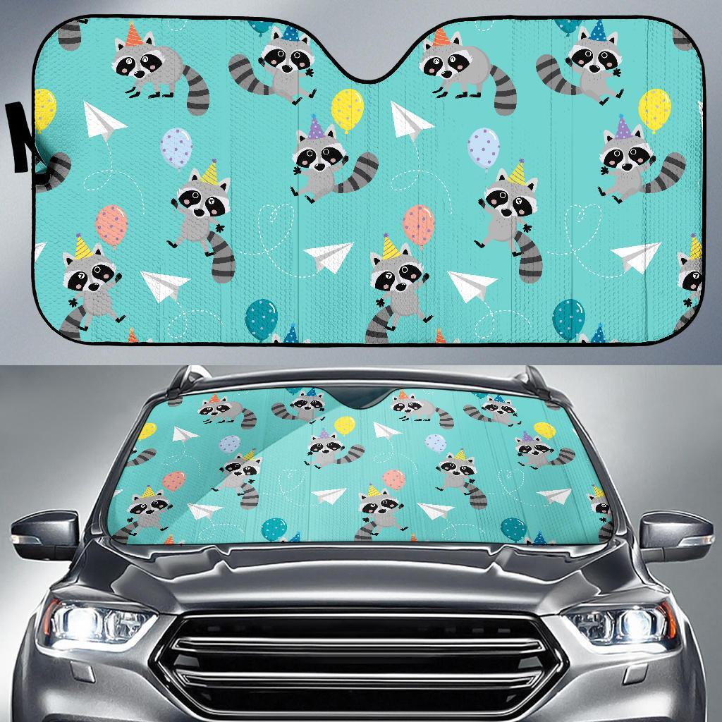Birthday Raccoon Pattern Print Car Sun Shade-grizzshop