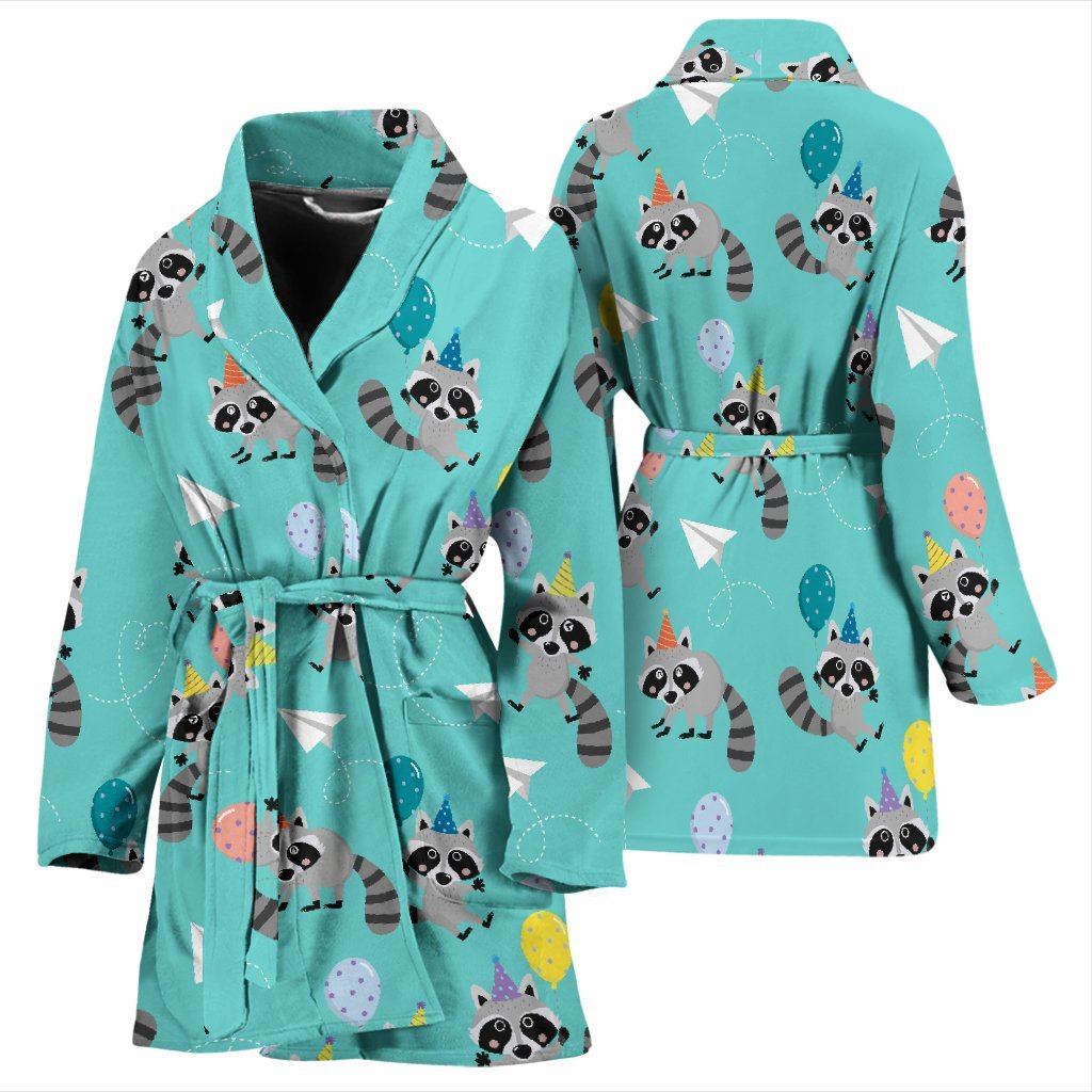 Birthday Raccoon Pattern Print Women Long Robe-grizzshop