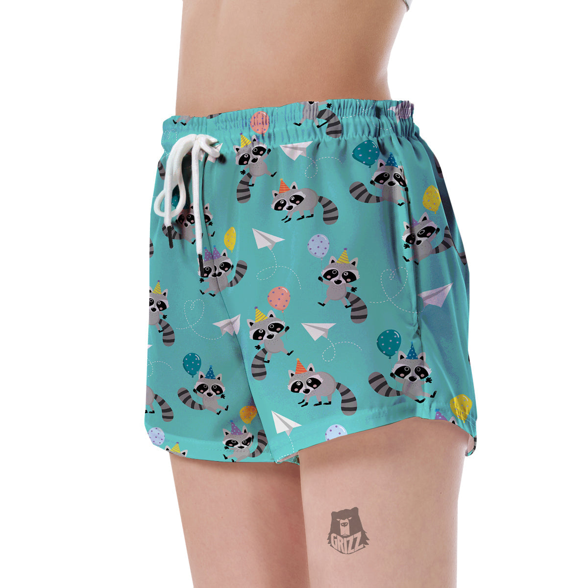 Birthday Raccoon Pattern Print Women's Shorts-grizzshop