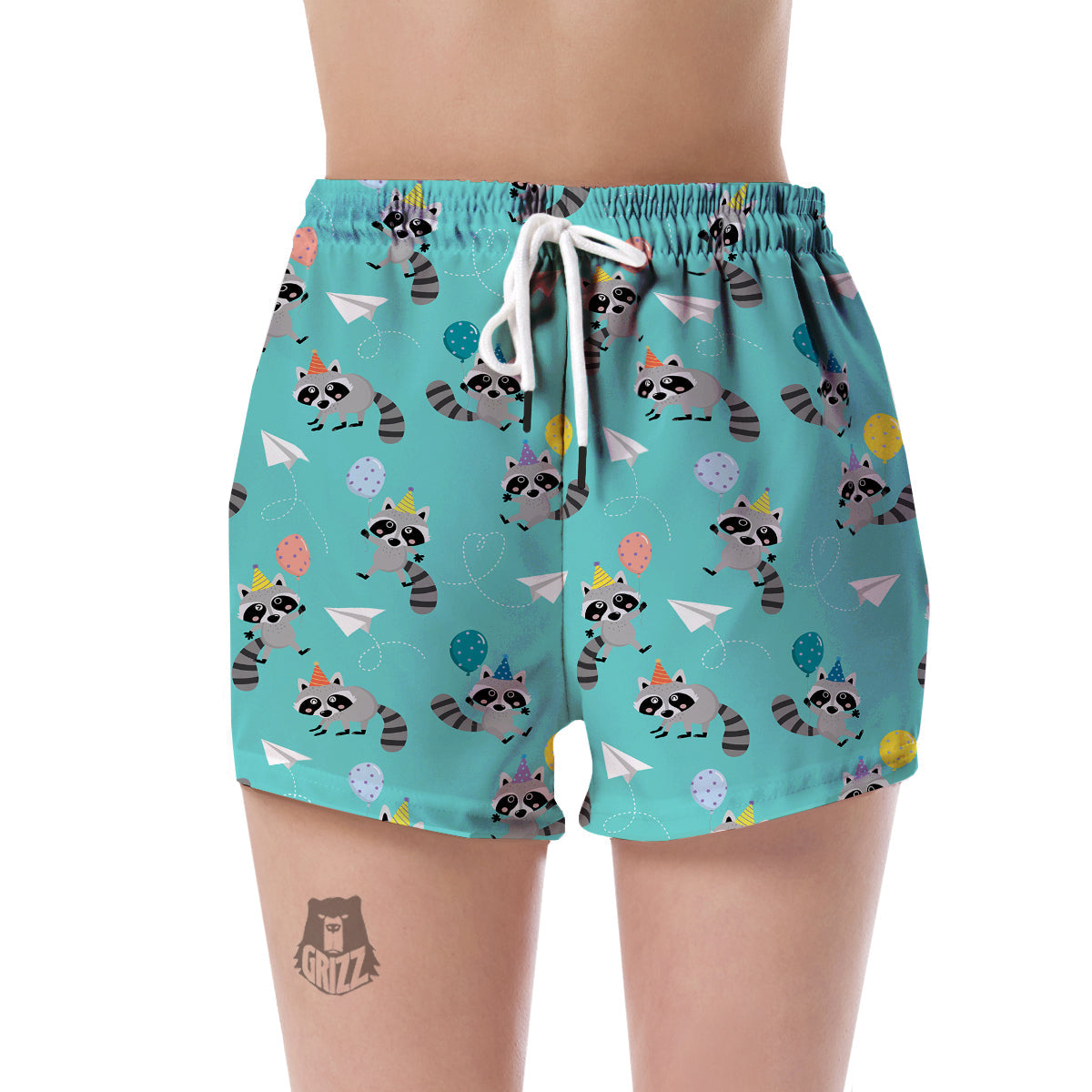 Birthday Raccoon Pattern Print Women's Shorts-grizzshop